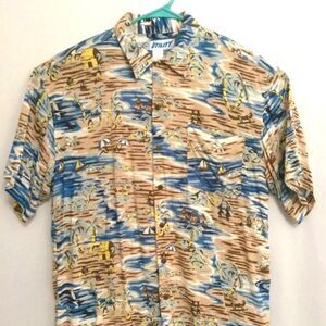 Utility Hawaiian Print Aloha Button Up Men's Shirt Tiki